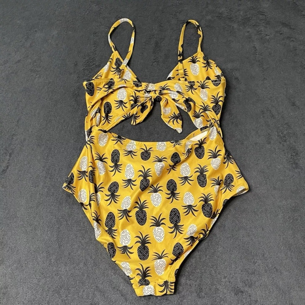 Modcloth Bathing Suit Womens Sz M The Siena One Piece Swimsuit Yellow Pinapple